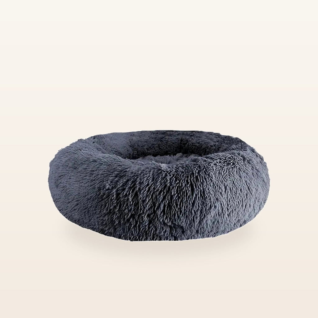 Dark gray calming donut dog bed