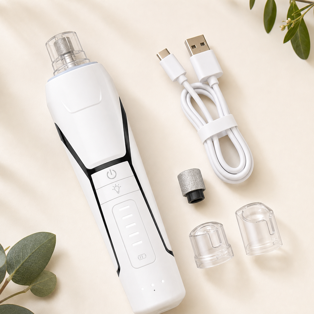 Tail & Co dog nail grinder with USB-C cable and clear safety guards
