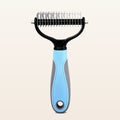 Double-sided deshedding rake for dogs with blue handle