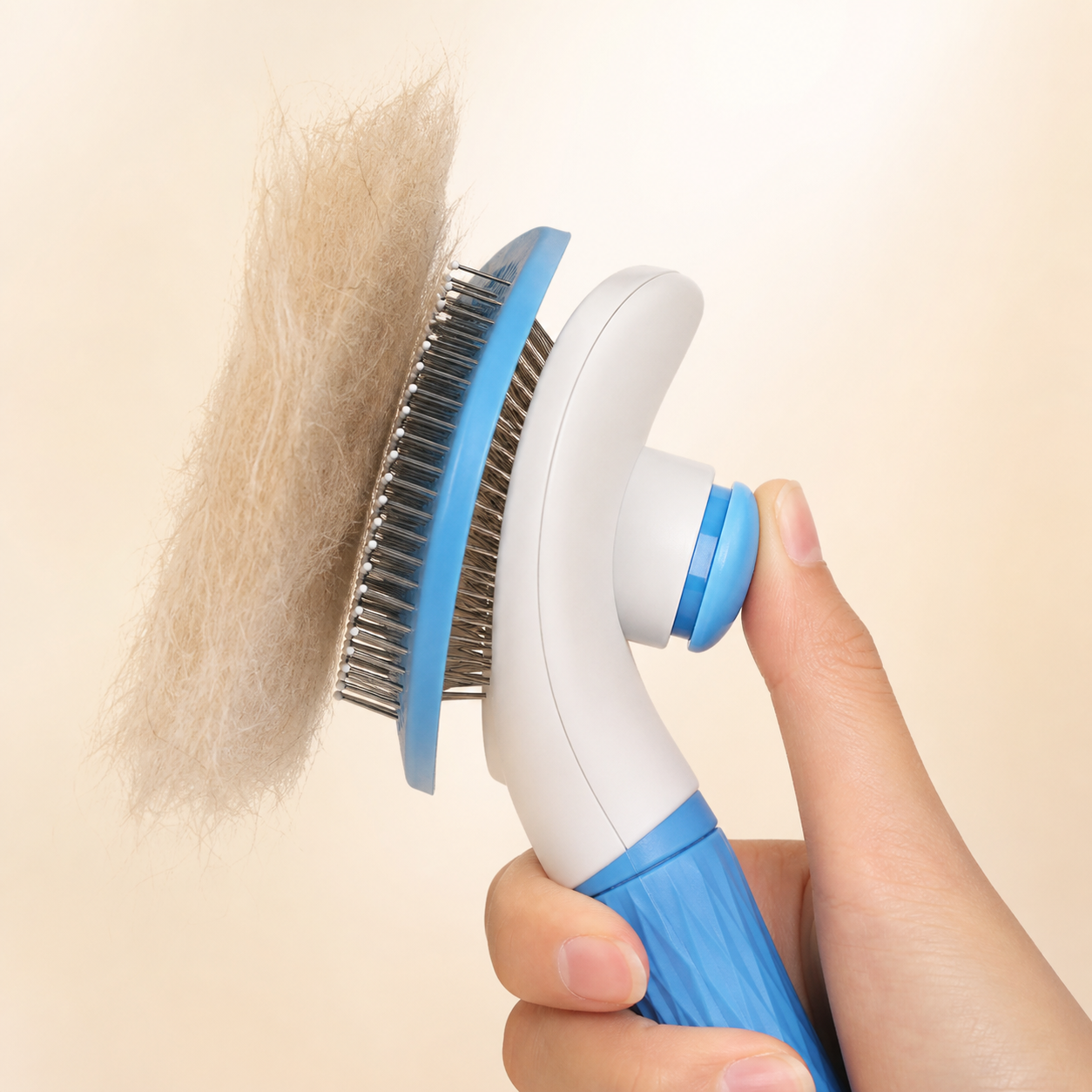 One-click fur release function on Tail & Co dog deshedding brush